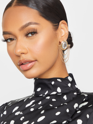 Silver Diamante Gold Chain Drop Statement Earrings