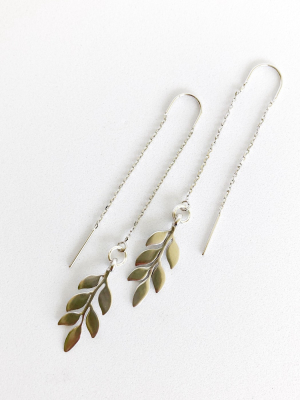 Sanctuary Project Dainty Olive Branch Threader Drop Earrings Silver