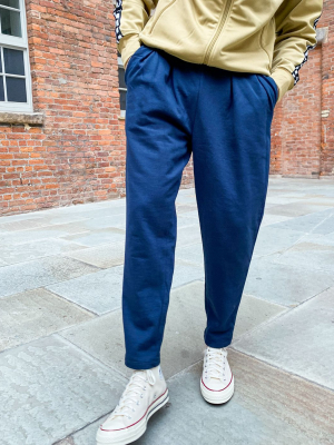 Asos Design Tapered Sweatpants With Pleats In Navy