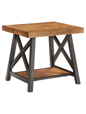 Lanshire Rustic Industrial Metal & Wood End Table - Inspire Q