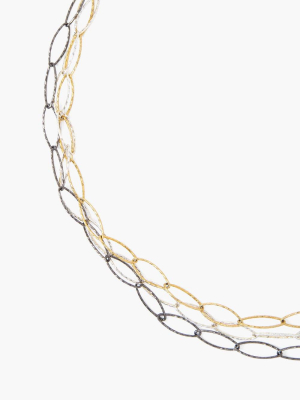 Gold Mix Triple Strand Chain Link Necklace