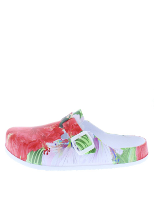 Koosh Floral Round Toe Buckle Strap Mule Flat Sandal