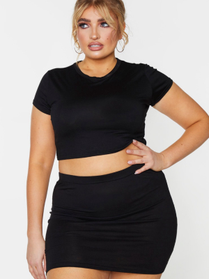 Plus Basic Black Jersey Mini Skirt