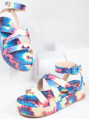 Rainbow Tie Dye Leatherette Platform Sandals
