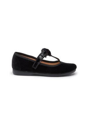 Velvet T-strap Party Shoes In Black