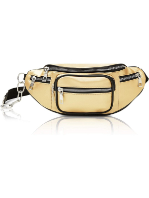 Gold Faux Leather Fanny Pack For Women, Traveling Belt Bag Pouch With Adjustable Waist Strap (33”-52”)