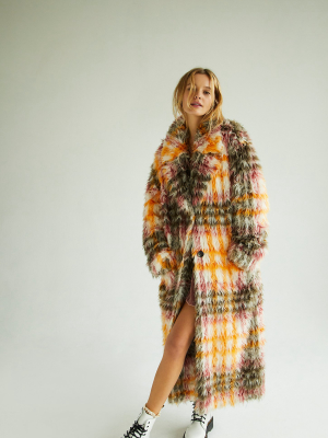 Cardi Plaid Faux Fur Coat