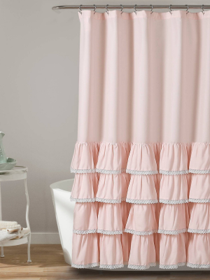 72"x72" Ella Ruffle Detailed Shower Curtain Blush - Lush Décor