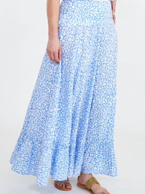 Julianne Maxi Skirt | Leopard Sky Blue/ White