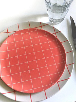 Red Grid Bamboo Plate