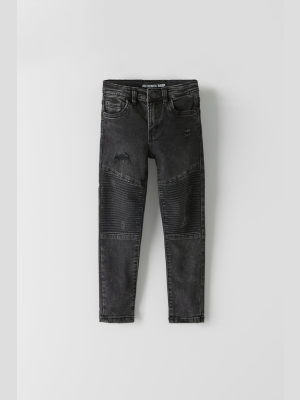 Destroyed Washed Black Biker Jeans