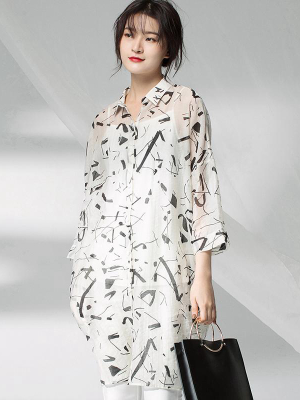 Plus Size Women Printing Cardigan Midi Dress