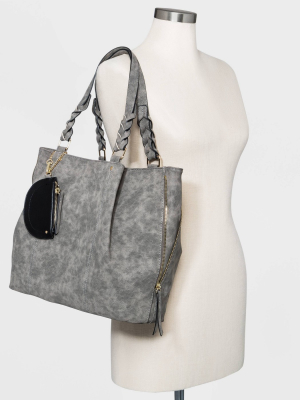 Vr Nyc Zip Closure Tote Handbag With Half Moon Pouch - Gray