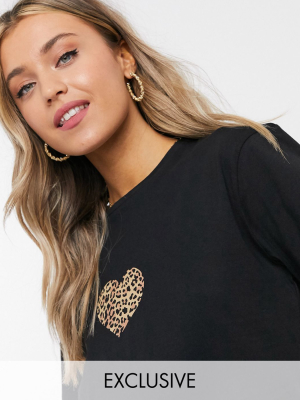 Wednesday's Girl Relaxed Crop T-shirt With Leopard Heart Print