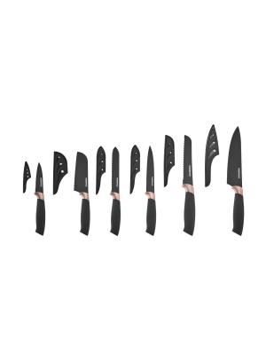 Farberware 12 Piece Soft Grip Knife Set; Black And Copper