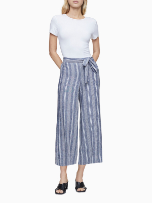 Linen Chambray Stripe Tie Waist Pants