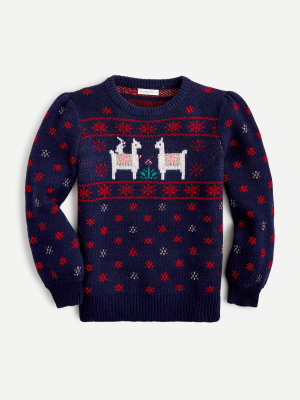 Girls' Festive Llama Fair Isle Sweater