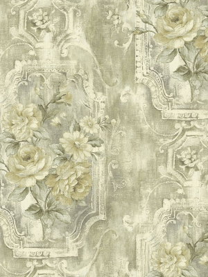 Rose Panel Wallpaper In Distressed Linen From The Nouveau Collection By Wallquest