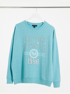 New Look Oversized Atlanta Slogan Sweatshirt In Bright Blue