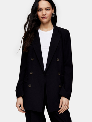 Black Twill Double Breasted Suit Blazer