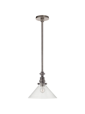 Boston Pendant In Antique Nickel With Clear Glass Slant Shade