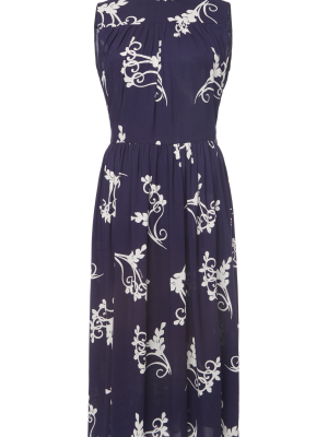 Printed Tie Back Midi Dress