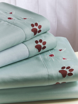 Lakeside Floral Felines Pet Themed Bedding Sheet Set With Pillowcases