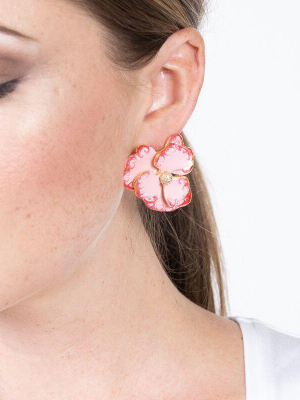 Indian Pink Flower Pierced Earrings