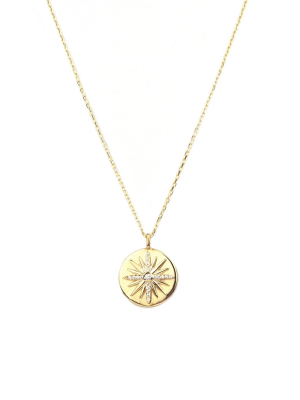 Sterling Cz Starburst Disc Necklace