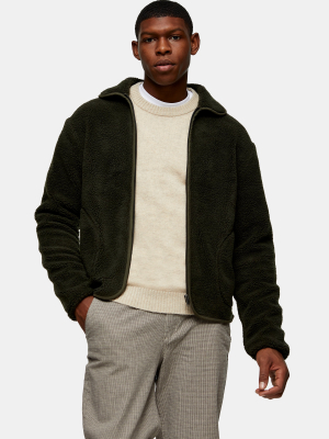 Selected Homme Green Borg Shetland Zip Through Jacket