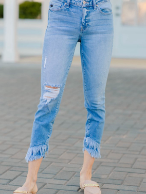 Kancan: Better Days Light Wash Mid Rise Cropped Skinny Jeans