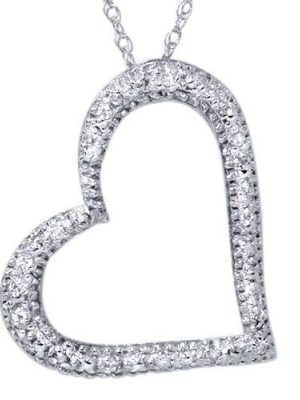 Pompeii3 Pave Diamond Heart Shape Pendant Necklace 10k White Gold