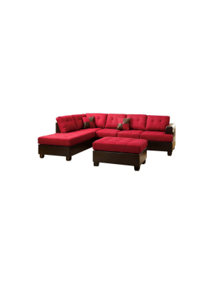 3pc Blended Linen Sectional Sofa Carmine Red/brown - Benzara