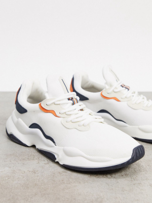 Bershka Sneakers In White With Orange And Navy Detailing