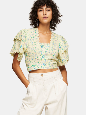 Floral Crop Embroidered Sun Top