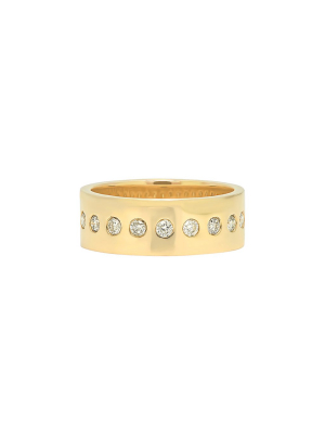 Narrow Cigar Band With Row Of Diamonds - Yellow Gold