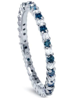 Pompeii3 1/2ct Blue & White Diamond Eternity Ring 14k White Gold