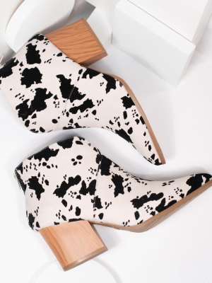 Cow Print Suede Heel Booties