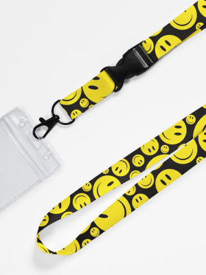 Smiley Faces Black Lanyard