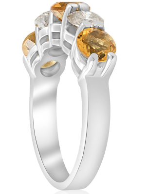 Pompeii3 2 1/2ct Citrine & Diamond 5-stone Ring 14k White Gold