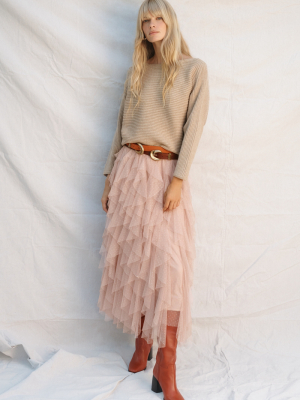 Tesia Ruffled Tulle Midi Skirt