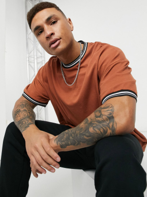 Asos Design Oversized Pique T-shirt With Tipping In Tan