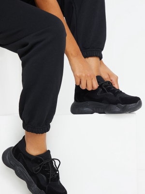 Black Double Bubble Sole Lace Up Sneaker