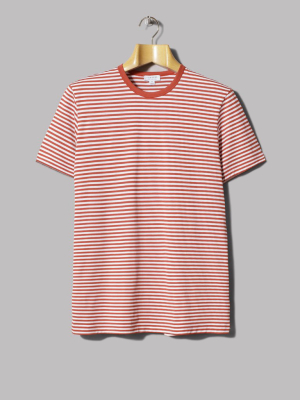 Sunspel Crew Neck T-shirt (burnt Orange / White English Stripe)