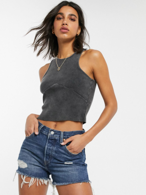 Asos Design Seam Detail Tank In Acid Wash