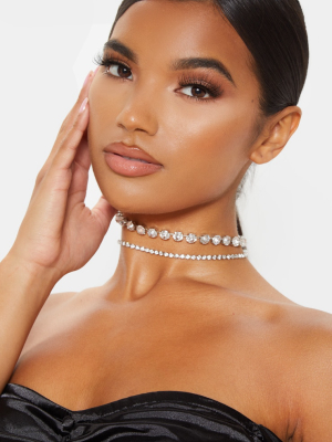 Silver Double Diamante Choker Two Pack