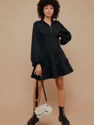 Black Peplum Sweatshirt Mini Dress With Zip