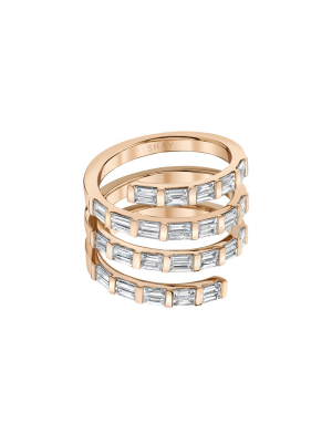 Quad Baguette Diamond Spiral Ring - Rose Gold