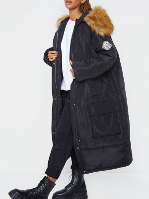 Prettylittlething Black Maxi Hooded Parka Jacket