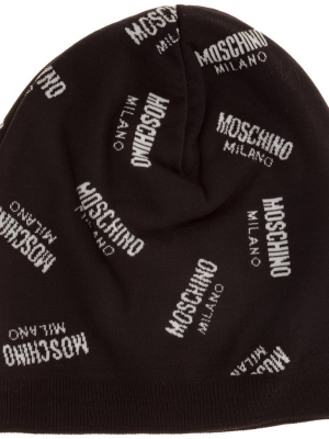 Moschino Allover Logo Ribbed Beanie